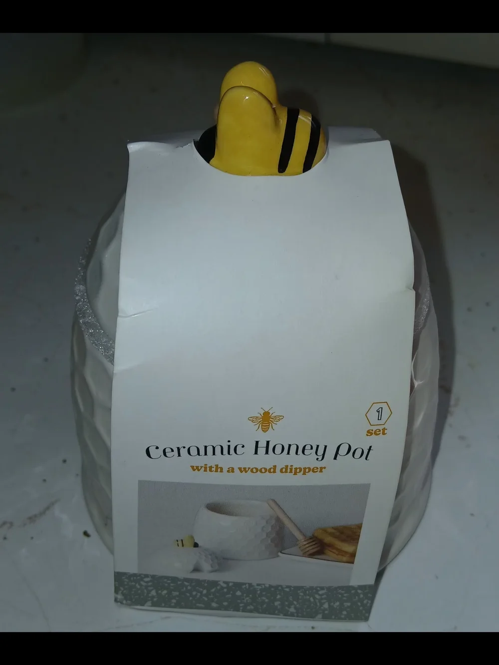 Target Bullseye Ceramic Honey Pot Set - White Beehive with Wood Dipper